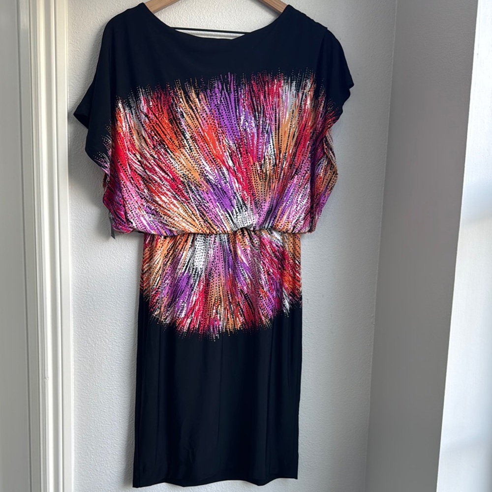 New York & Company Abstract Print Dress with Dolman Sleeves - Picture 3 of 4